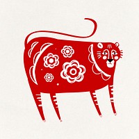 Tiger red Chinese vector cute zodiac sign animal illustration