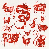 Chinese new year zodiac animals vector symbol collection