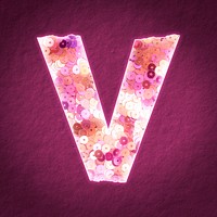 Glittery letter V psd with sequin texture