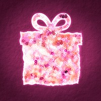 Pink sequin gift box psd festive sticker