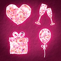 Pink sequin valentine’s sticker vector set