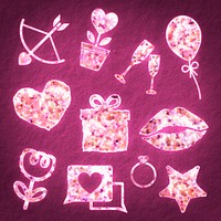 Glittery pink sequin valentine’s sticker psd set