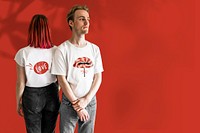 Valentine’s day apparel mockup psd couple t-shirts lips theme