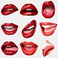 Juicy lips sexy expression psd stickers for Valentine&rsquo;s day set