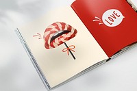 Love magazine mockup psd red lollipop lips for Valentine&rsquo;s day