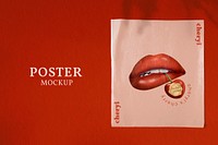 Red lips poster mockup psd for lipstick cosmetic advertisement