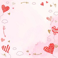 Valentine’s heart balloon frame pink watercolor background