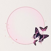 Pink aesthetic butterfly frame psd circle glowing holographic illustration