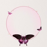 Aesthetic circle frame butterfly psd cute purple glittery illustration