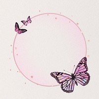 Aesthetic circle frame butterfly psd cute purple glittery illustration