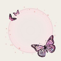 Glittery pink butterfly frame vector circle holographic illustration