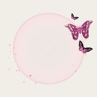 Glittery pink butterfly frame vector circle holographic illustration