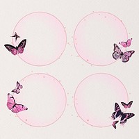 Butterfly monarch circle frame psd holographic pink aesthetic collection