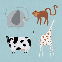 Flat animal psd illustration set of mammals