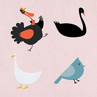 Flat animal psd illustration collection of poultries