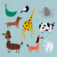 Cute animal psd set flat illustration