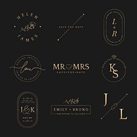 Luxury wedding invitation badges vector in metallic gold collection