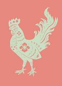 Rooster year green psd traditional Chinese zodiac sign illustration