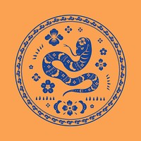 Chinese New Year snake psd badge blue animal zodiac sign