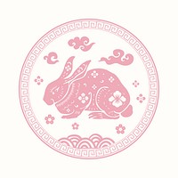 Year of rabbit badge pink Chinese horoscope zodiac animal