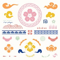 Colorful Chinese traditional flowers psd type temporary tattoos set
