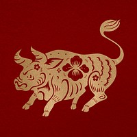 Year of ox psd gold Chinese horoscope animal sticker