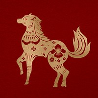 Chinese New Year horse psd gold animal zodiac sign illustration