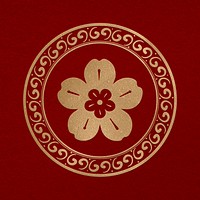 Chinese sakura flower badge psd gold new year design element