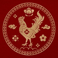 Rooster year golden badge psd traditional Chinese zodiac sign
