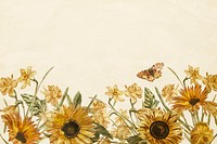 Floral yellow background with watercolor hand painted sunflower and butterfly