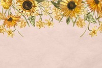 Floral pink background with watercolor hand painted sunflower