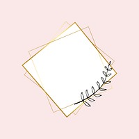 Gold square frame vector with simple flower drawing