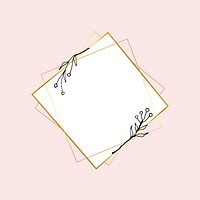 Gold square frame with simple flower drawing psd