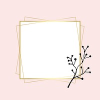 Gold square frame psd with simple flower drawing