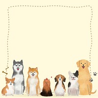 Frame with animals doodle vector on yellow background