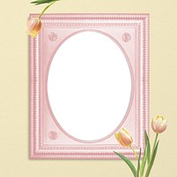 Picture frame mockup psd, pastel pink home decor with tulip flower