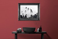 Frame mockup psd, black Gothic style, bathroom decor