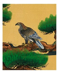 Utagawa Hiroshige eagle woodblock print, vintage Pine and Eagle from Kano Tanyu, traditional wall art decor and painting