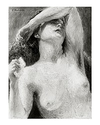 Naked woman, vintage art print, painting illustration, enhanced from the artwork of Gari Melchers