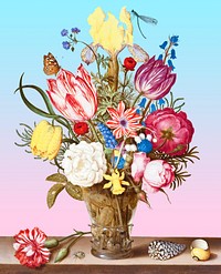 Flower bouquet art print, vintage wall decor, enhanced from the artwork of Ambrosius Bosschaert