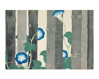 Kamisaka Sekka morning glory woodblock print, vintage Morning glories from Momoyogusa&ndash;Flowers of a Hundred Generations Japanese wall art decor