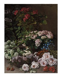 Claude Monet poster, famous Spring Flowers still life (1864) painting. Original from The Cleveland Museum of Art. Digitally enhanced by rawpixel.