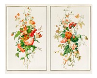 Flower wall art, vintage paper hangings from the Industrial arts of the Nineteenth Century (1851-1853) by Sir Matthew Digby wyatt (1820-1877).