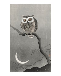 Ohara Koson poster, vintage owl Japanese print (1900&ndash;1930). Original from The Rijksmuseum. Digitally enhanced by rawpixel.