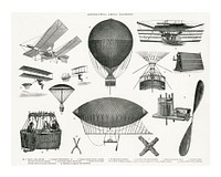 Vintage aerial machines poster. Aeronautics art print(1904), a vintage collection of early aerial machines. Digitally enhanced from our own original plate.