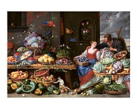 Jan van Kessel poster. Fruit and Vegetable Market (1650–1660) painting in high resolution. Original from Statens Museum for Kunst. Digitally enhanced by rawpixel.