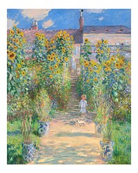 Claude Monet art print, The Artist's Garden at V&eacute;theuil painting (1881). Original from the National Gallery of Art. Digitally enhanced by rawpixel.