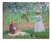 Claude Monet art print, In the Woods at Giverny painting (1887). Original from the Los Angeles County Museum of Art. Digitally enhanced by rawpixel.