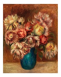 Auguste Renoir art print vintage Flowers in a Green Vase wall decor (1912). Original from Barnes Foundation. Digitally enhanced by rawpixel.