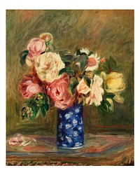 Renoir flower art print, famous Bouquet of Roses still life painting (1882) by Pierre-Auguste Renoir. Original from Barnes Foundation. Digitally enhanced by rawpixel.